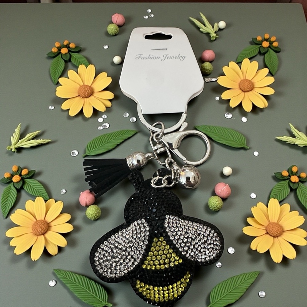 Black, Yellow and Silver‎ Bee Keychain & Bag Charm Accessory New